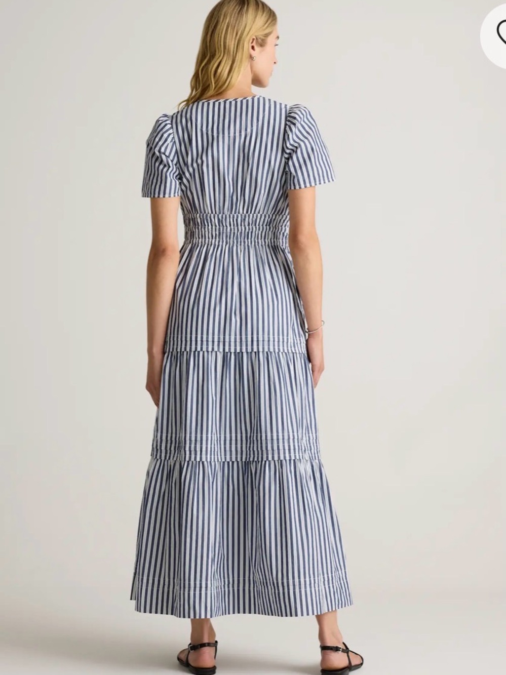Quince 100% Organic Cotton Poplin Tiered Maxi Dress with Pockets Stripes Large - Picture 2 of 9